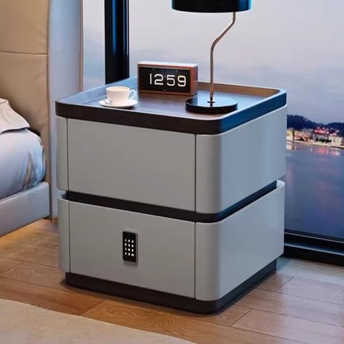 Moderner Nachttisch Im Cremefarbenen Stil,Nachtschrank Aus Massivholz Mit Intelligentem Passwortschloss 2 Schubladen, Nachtkommode Für Schlafzimmer Wohnzimmer(D,50*40*50cm/19.7*15.7*19.7in) von JKDSDE