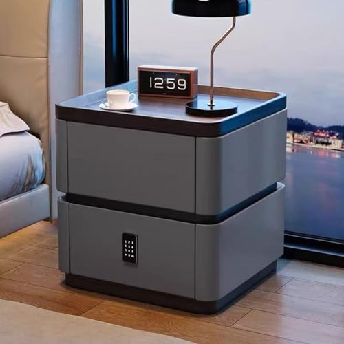 Moderner Nachttisch Im Cremefarbenen Stil,Nachtschrank Aus Massivholz Mit Intelligentem Passwortschloss 2 Schubladen, Nachtkommode Für Schlafzimmer Wohnzimmer(E,40*40*50cm/15.7*15.7*19.7in) von JKDSDE