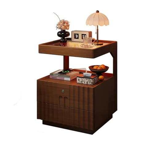 Nachttisch Aus Massivholz Im Antiken Stil Mit Schubladen, Einfacher Moderner Multifunktionaler Nachtschrank Mit Sensorlicht, Für Schlafzimmer Und Wohnzimmer(A-40*40*55cm/15.7*15.7*21.6in) von JKDSDE