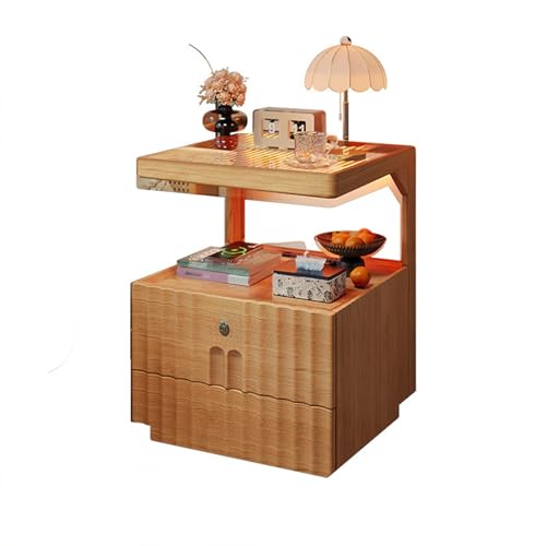 Nachttisch Aus Massivholz Im Antiken Stil Mit Schubladen, Einfacher Moderner Multifunktionaler Nachtschrank Mit Sensorlicht, Für Schlafzimmer Und Wohnzimmer(B-40*40*55cm/15.7*15.7*21.6in) von JKDSDE
