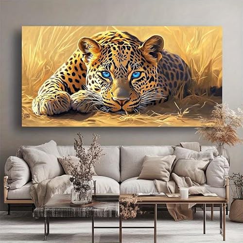JKEVCBIAX Leinwandbild mit blauäugigem Leopardenmotiv, modernes abstraktes gerahmtes Druckgemälde für das Wohnzimmer, perfekt als Raumdekoration (75 x 150 cm/ohne Rahmen) von JKEVCBIAX