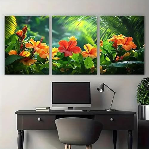 JKEVCBIAX Wandkunst auf Leinwand mit tropischem Blumenmuster – perfekte Atmosphäre für Wohnzimmer, Schlafzimmer, Küche und Büro (60 x 80 cm x 3/ohne Rahmen). von JKEVCBIAX