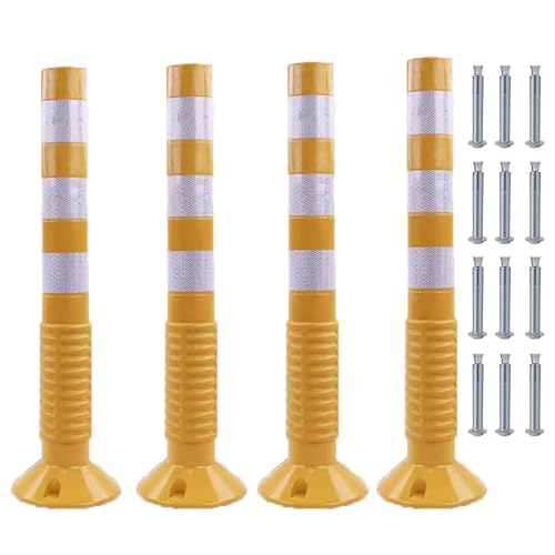 Flexible Verkehrsabsperrpfosten – 30 Zoll hohe Leitpfosten, reflektierendes Band for Einfahrten, Menschenmengenkontrolle, Parkverbotszonen(Yellow+white,4 pack) von JKFNAGOE