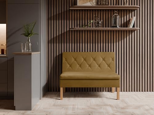 JKG Meble Essbank fur Kuche - Sitzbank Esszimmer mit Aufbewahrungsbehälter - Modern Essbank Küche - Stoff Velours - gepolsterte Rückenlehne - Honig - Monolith 48-140cm von JKG Meble