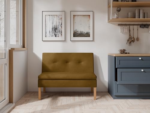 JKG Meble Essbank fur Kuche - Sitzbank Esszimmer mit Aufbewahrungsbehälter - Modern Essbank Küche - Stoff Velours - gepolsterte Rückenlehne - Honig - Monolith 48-140cm von JKG Meble