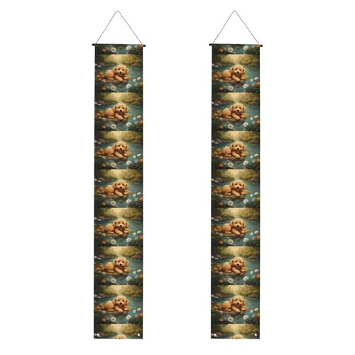 JKIEGOQ Abschluss-Veranda-Banner mit Welpe liegend am Wasserrand – stabil, langlebig, waschbar und wiederverwendbar, Abschlussdekoration, 30,5 x 180 cm von JKIEGOQ