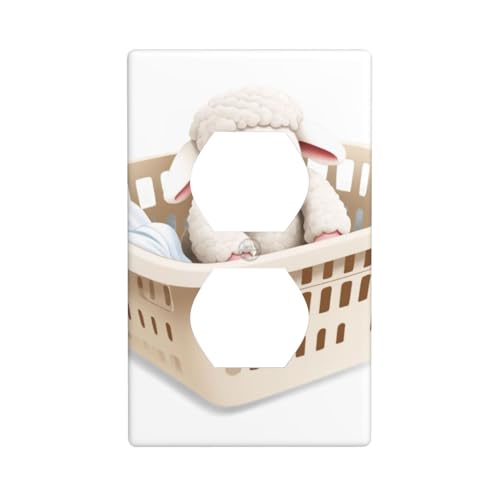 JKIEGOQ Lamb Doll in The Laundry Basket Printing Double Socket Wall Panel Electrical Socket Cover Plate Decoration Heat Resistant 11.4x7.0 cm von JKIEGOQ