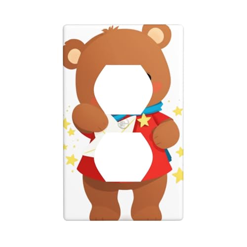 JKIEGOQ Little Bear Holding a Star Doll Printing Double Socket Wall Panel Electrical Socket Cover Plate Decoration Heat Resistant 11.4x7.0 cm von JKIEGOQ