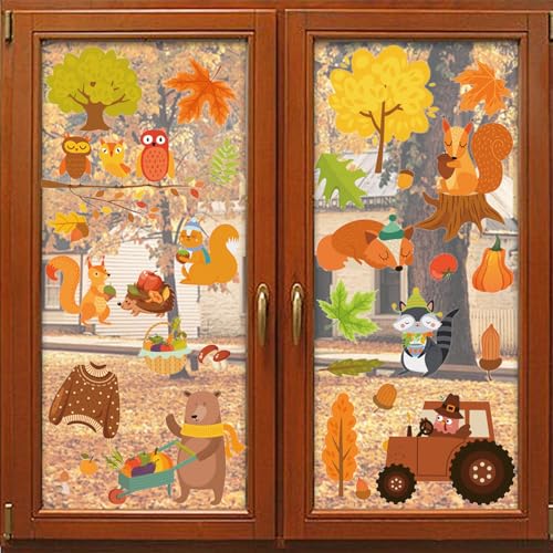 Fensterbilder Herbst, Thanksgiving Fenster, Selbstklebend Aufkleber, Ahornblätter, Herbst Blätter Thanksgiving Herbstdeko, Urlaub Fenster Aufkleber (B) von JKITNHJOT