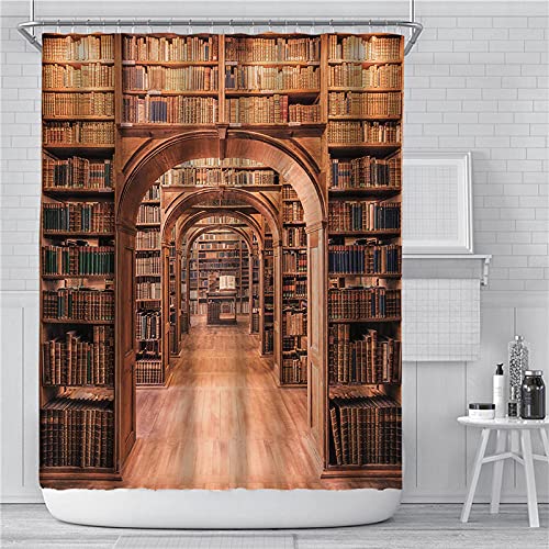 Duschvorhang 150 cm x 180 cm Bibliothek mit 12 Duschvorhanghaken, Anti-Schimmel, wasserdicht, Polyester, schnelltrocknend von JKIYUGFGH