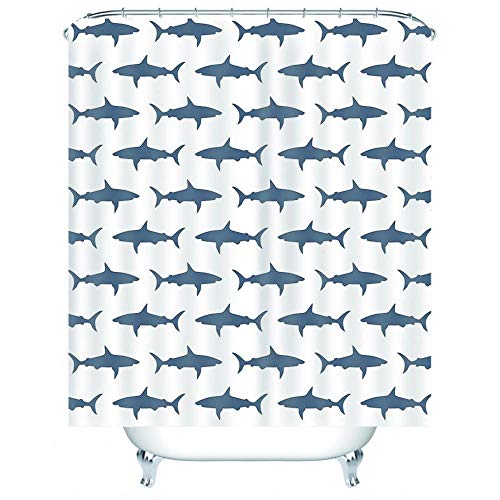 Duschvorhang Hai, 180 x 180 cm, mit 12 Duschvorhanghaken, Anti-Schimmel, wasserdicht, Polyester, schnelltrocknend von JKIYUGFGH