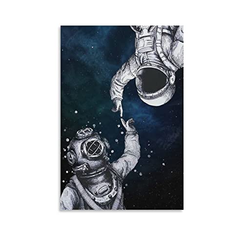 JKLM Poster mit Astronaut und Taucher, dekorativer Druck, Leinwand, Wandkunst, Poster, Schlafzimmer, 60 x 90 cm von JKLM