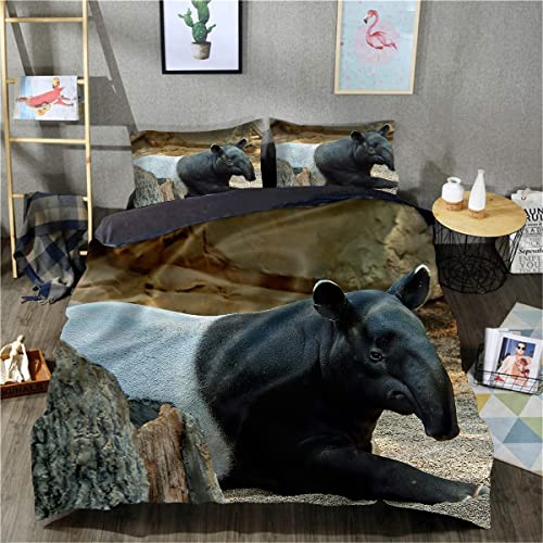 3D-Gedruckter Bettbezug, Tapir-Bettbezug, atmungsaktives Unisex-Tagesdecken-Bettwäsche-Set (Einzelgröße 135 x 200 cm, 1 Bettbezug + 1 Kissenbezug) von JKLMZYT