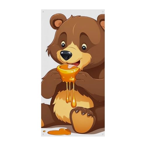 Bär isst Türabdeckung Banner Willkommen Eingang Schild Party Banner Urlaub Party Dekorationen Geburtstag Banner für festliche Feiern 70 x 35,4 Zoll von JKLQWH