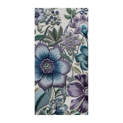 Blau-lila Blumen Türabdeckung Banner Willkommen Eingang Schild Party Banner Urlaub Party Dekorationen Geburtstag Banner für festliche Feiern 70 x 35,4 Zoll von JKLQWH