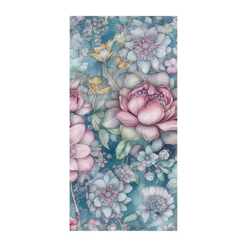 Blauer Stil Blumen Türabdeckung Banner Willkommen Eingang Schild Party Banner Urlaub Party Dekorationen Geburtstag Banner für festliche Feiern 70 x 35,4 Zoll von JKLQWH