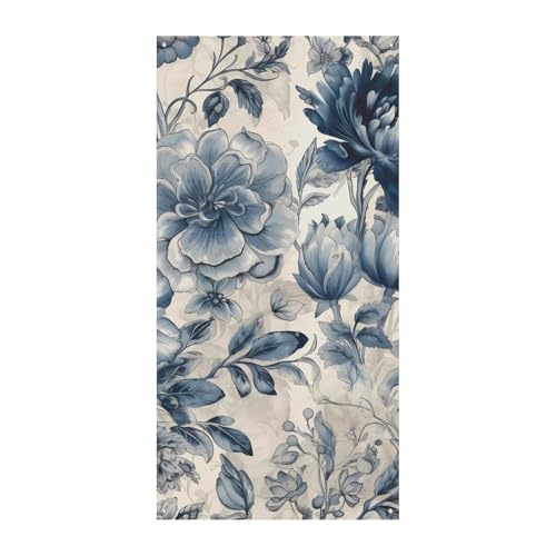 Blaues Blumenmuster Türabdeckung Banner Willkommen Eingang Schild Party Banner Urlaub Party Dekorationen Geburtstag Banner für festliche Feiern 70 x 35,4 Zoll von JKLQWH