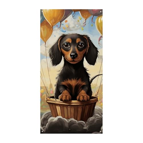 Dackel Heißluftballon Türabdeckung Banner Willkommen Eingang Schild Party Banner Urlaub Party Dekorationen Geburtstag Banner für festliche Feiern 70 x 35,4 Zoll Dackel Heißluftballon Türabdeckung Banner Willkommen Eingang Schild Party Banner Urlaub Party Dekorationen Geburtstag Banner für festliche Feiern 70 x 35,4 Zoll von JKLQWH