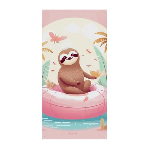 Faultier Flamingo Türabdeckung Banner Willkommen Eingang Schild Party Banner Urlaub Party Dekorationen Geburtstag Banner für festliche Feiern 70 x 35,4 Zoll von JKLQWH