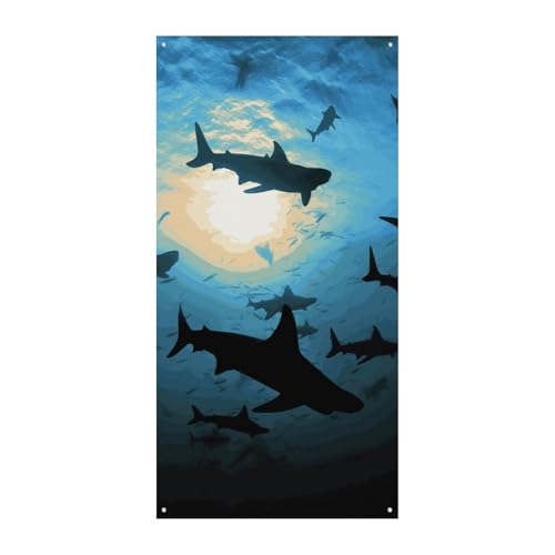 Hammerhead Sharks Türabdeckung Banner Willkommen Eingang Schild Party Banner Urlaub Party Dekorationen Geburtstag Banner für festliche Feiern 70 x 35,4 Zoll von JKLQWH