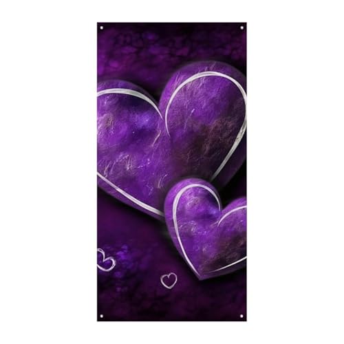 Lila Herzen Türabdeckung Banner Willkommen Eingang Schild Party Banner Urlaub Party Dekorationen Geburtstag Banner für festliche Feiern 70 x 35,4 Zoll von JKLQWH