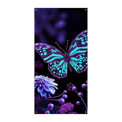 Lila Schmetterling und Blumen Türabdeckung Banner Willkommen Eingang Schild Party Banner Urlaub Party Dekorationen Geburtstag Banner für festliche Feiern 70 x 35,4 Zoll von JKLQWH