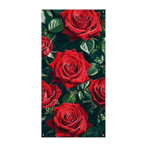 Rote Rose Romantische Türabdeckung Banner Willkommen Eingang Schild Party Banner Urlaub Party Dekorationen Geburtstag Banner für festliche Feiern 70 x 35,4 Zoll von JKLQWH