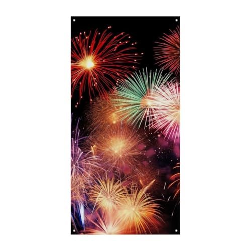 Schönes Feuerwerk Türabdeckung Banner Willkommen Eingang Schild Party Banner Urlaub Party Dekorationen Geburtstag Banner für festliche Feiern 70 x 35,4 Zoll von JKLQWH