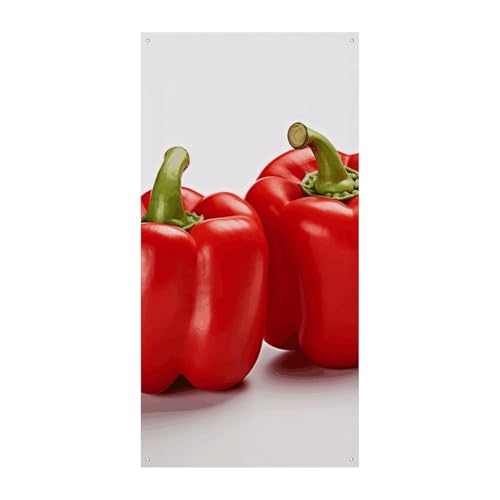 Türabdeckung mit zwei roten Paprikaschoten, Willkommensschild, Party-Banner, Urlaubsparty-Dekorationen, Geburtstagsbanner für festliche Feiern, 178 x 80 cm von JKLQWH