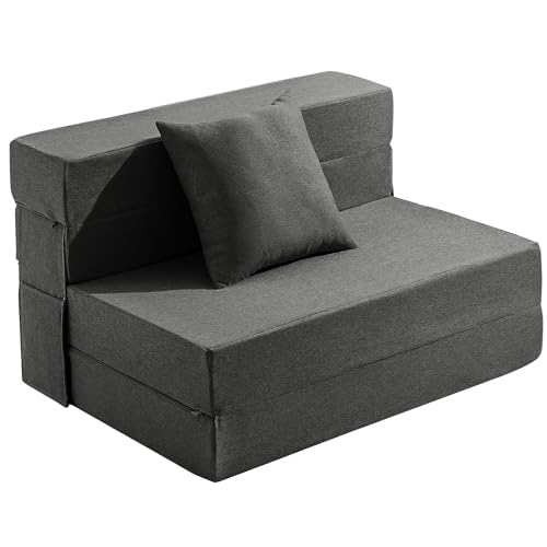JKMAX Klappbares Schlafsofa für Doppelbett, 4-in-1-Schlafsessel mit Kissen, hochdichter Memory-Schaum, ausklappbares Klappbett mit waschbarem, modernem Leinenbezug für Wohnung (dunkelgrau) von JKMAX