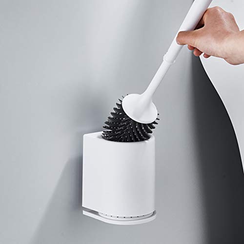 JKMQA Klobürste Silikon,WC Bürste mit Halter Wandmontage & Stehen Silikon Toilettenbürste Set mit Schnell Trocknendem Haltersatz für Badezimmer – Weiß von JKMQA