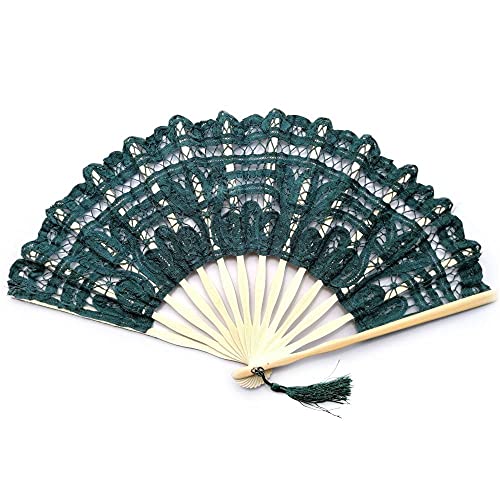 Handfächer Retro Grün Spitze Quaste Faltfächer Eleganter Tanzfächer Vintage Handwerksfächer for Party Hochzeit Heimdekoration for Männer Dame Handfächer Retro Grün Spitze Quaste Faltfächer Eleganter Tanzfächer Vintage Handwerksfächer for Party Hochzeit Heimdekoration for Männer Dame von JKODE