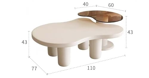 JKODE 2-teiliger Couchtisch in Satzform, Couchtisch in Wolkenform und Beistelltisch aus gehärtetem Glas, moderner 2-in-1-Couchtisch in Elfenbein. von JKODE