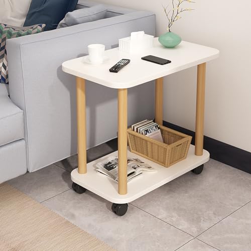 JKODE Kleiner Beistelltisch mit Rollen, Wohnzimmer-Aufbewahrungs-Beistelltisch, Wohnzimmer-schmaler Nachttisch-Couchtisch (Holz)(White) von JKODE