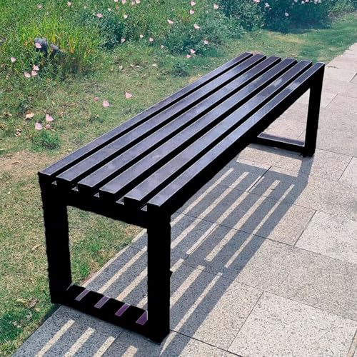 JKODE Moderne Gartenbank for den Außenbereich – Sitzfläche aus Massivholz und Stahlrahmen – 100/120/150 cm for Terrasse, Pool und Balkon(Black,100cm) von JKODE
