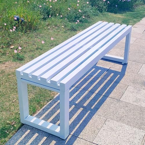JKODE Moderne Gartenbank for den Außenbereich – Sitzfläche aus Massivholz und Stahlrahmen – 100/120/150 cm for Terrasse, Pool und Balkon(Cream,150cm) von JKODE