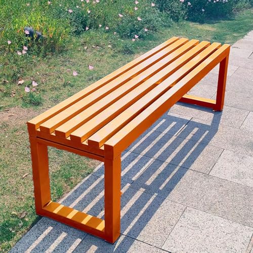 JKODE Moderne Gartenbank for den Außenbereich – Sitzfläche aus Massivholz und Stahlrahmen – 100/120/150 cm for Terrasse, Pool und Balkon(Orange,100cm) von JKODE