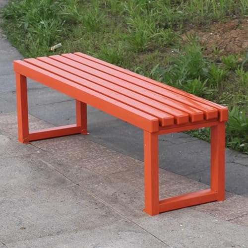 JKODE Moderne Gartenbank for den Außenbereich – Sitzfläche aus Massivholz und Stahlrahmen – 100/120/150 cm for Terrasse, Pool und Balkon(Orange Red,150cm) von JKODE