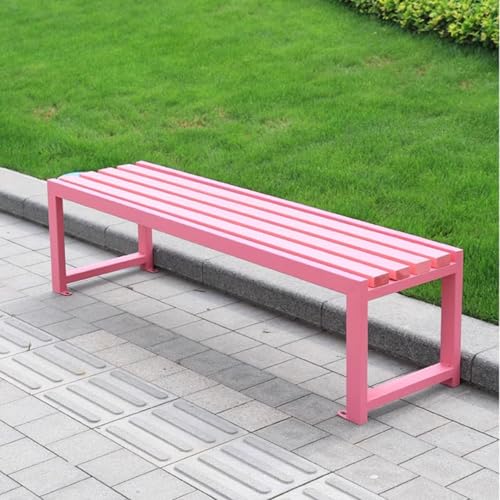 JKODE Moderne Gartenbank for den Außenbereich – Sitzfläche aus Massivholz und Stahlrahmen – 100/120/150 cm for Terrasse, Pool und Balkon(Pink,150cm) von JKODE