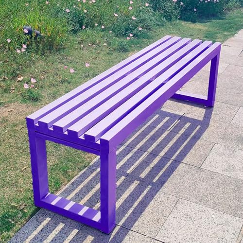 JKODE Moderne Gartenbank for den Außenbereich – Sitzfläche aus Massivholz und Stahlrahmen – 100/120/150 cm for Terrasse, Pool und Balkon(Purple,150cm) von JKODE