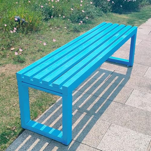 JKODE Moderne Gartenbank for den Außenbereich – Sitzfläche aus Massivholz und Stahlrahmen – 100/120/150 cm for Terrasse, Pool und Balkon(Sky Blue,120cm) von JKODE