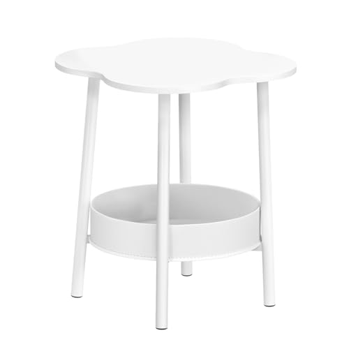 Moderner und einfacher Kleiner Couchtisch mit Zwei Etagen in Blumenform, weiß, geeignet als Nachttisch in Wohnzimmern, Schlafzimmern und auf Balkonen, mit Einer Größe von 50 cm x 50 cm x 50 cm. von JKODE