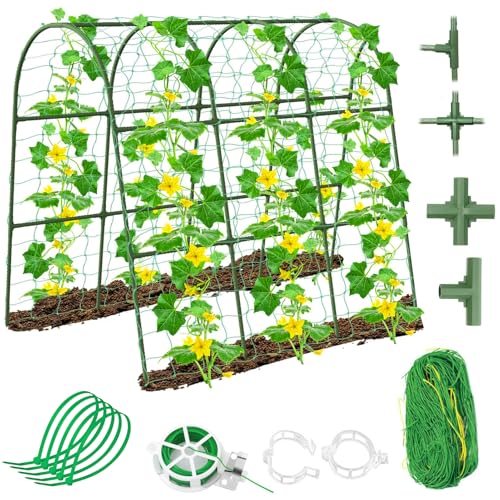 Cucumber Trellis for Raised Beds, 45 x 53 Inch Adjustable Size A-Frame Garden Trellis for Climbing Plant Outdoors with Climbing Net and Plant Support Clip for Vegetable Grape Tomato Bean PEA Cucumber Trellis for Raised Beds, 45 x 53 Inch Adjustable Size A-Frame Garden Trellis for Climbing Plant Outdoors with Climbing Net and Plant Support Clip for Vegetable Grape Tomato Bean PEA von JKOKPMG