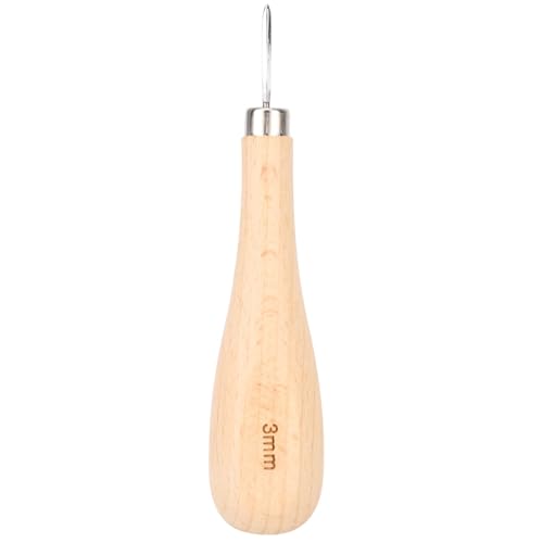 Rhombus Awl mit Holzgriff, Kratzerwl für Lederhandwerk, Kürbisform Stahlkegelstanzwerkzeug, Buchengriff Diamond Point Awl 3 mm, Nähwerksmarkierungswerkzeug für Schuhe Taschen (3 mm) von JKOKPMG