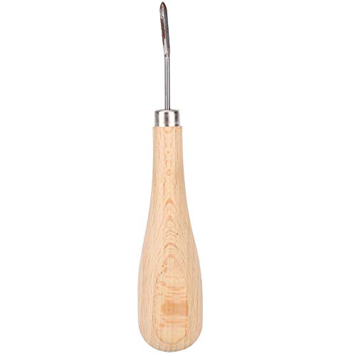 Rhombus Awl mit Holzgriff, Kratzerwl für Lederhandwerk, Kürbisform Stahlkegelstanzwerkzeug, Buchengriff Diamond Point Awl 3 mm, Nähwerksmarkierungswerkzeug für Schuhe Taschen (Gebogener Kopf) von JKOKPMG