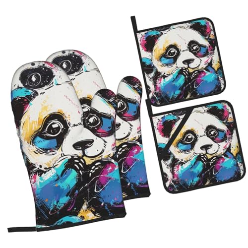 Ofenhandschuhe und Topflappen mit niedlichem Panda-Motiv, hitzebeständige und rutschfeste Handschuh-Topflappen für Küche, Kochen, Backen, Grillen, 4 Stück Ofenhandschuhe und Topflappen mit niedlichem Panda-Motiv, hitzebeständige und rutschfeste Handschuh-Topflappen für Küche, Kochen, Backen, Grillen, 4 Stück von JKSEEPYN