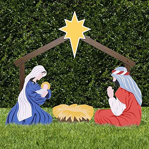 JKSM Outdoor Nativity Scene Set, Jesus-Krippe die Karte aus Kunststoff einsteckt Heilige Familie-Krippe-Outdoor-Hof-Dekoration, Weihnachtsfamilie Outdoor-Krippe für den Hof von JKSM