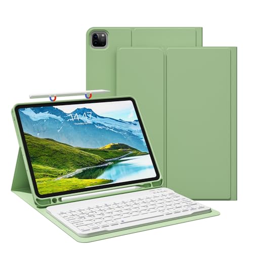 JKSML Hülle für iPad Pro 11 Zoll 4./3./2. Generation (2022,2021,2020) Mit Stifthalter, Abnehmbare Bluetooth Tastatur | Weiche TPU-Schutzhülle Mit QWERTZ Tastatur für iPad Pro 11" - Matcha Grün von JKSML