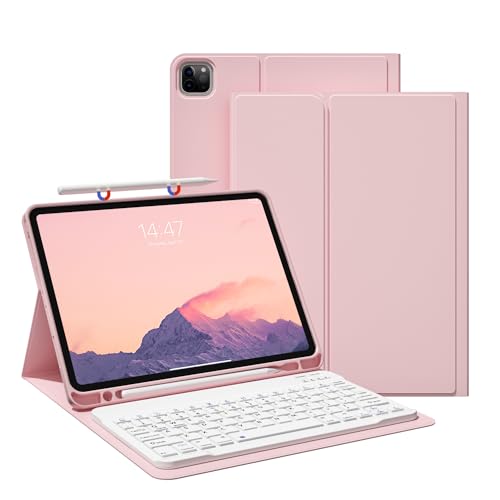 JKSML Tastatur Hülle für iPad Pro 11 Zoll 4. / 3. / 2. Generation (2022,2021,2020) mit Stifthalter, Abnehmbare Bluetooth Tastatur | Weiche TPU-Schutzhülle mit QWERTZ Tastatur für iPad Pro 11"-Rosa von JKSML