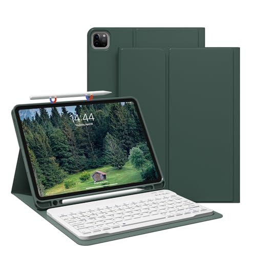 JKSML Hülle für iPad Pro 11 Zoll 4./3./2. Generation (2022,2021,2020) Mit Stifthalter, Abnehmbare Bluetooth Tastatur | Weiche TPU-Schutzhülle Mit QWERTZ Tastatur für iPad Pro 11"-Dunkelgrün von JKSML